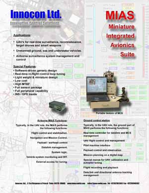 Miniature Integrated Avionics Suite spec sheet - Innoncon Ltd.